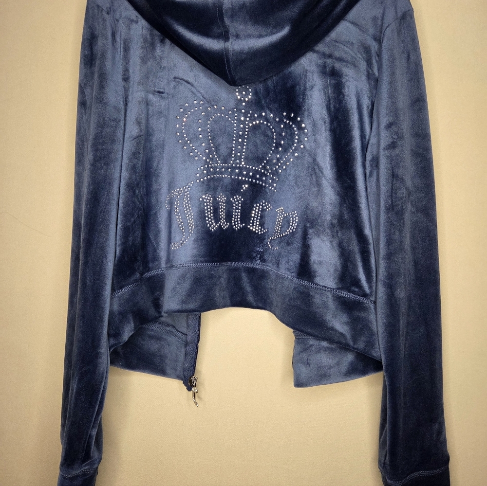 Juicy Couture Velour Regal Blue Hoodie With Bling Crown Logo - Picture 10 of 12